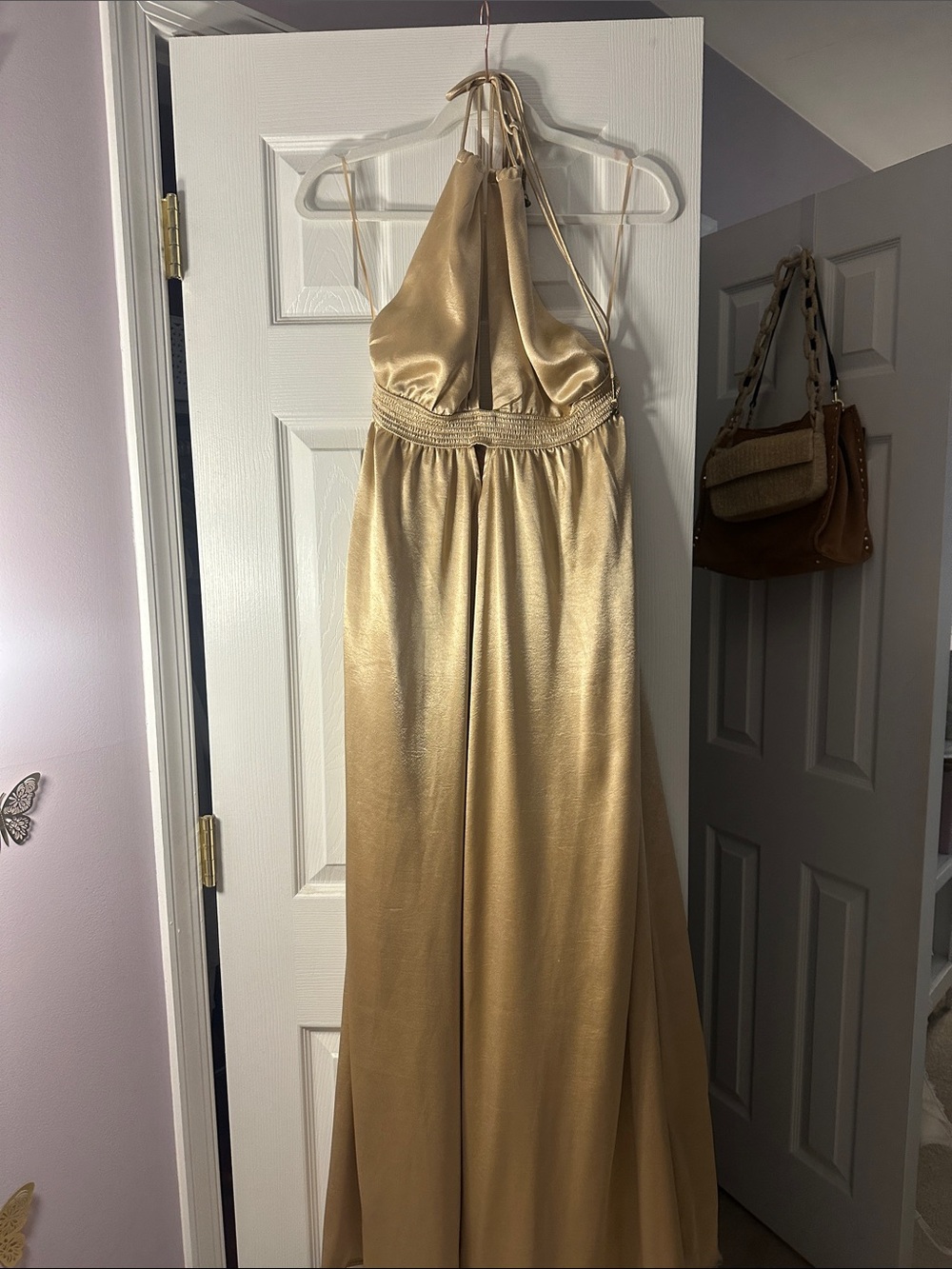 Free People Gold Satin Halter Maxi Dress